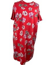 Joules Red Floral Cotton Shift T-Shirt Dress UK 20 Short Sleeve