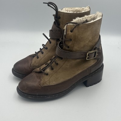 UGG Collection Boots Womens 6M Tan Sassari Suede Leather Shearling Combat Hiking