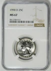 1990-D Washington Quarter High Grade! NGC MS-67
