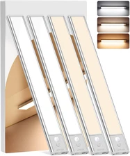 Under Cabinet Lighting Wireless, 4Pack Motion Sensor Light Indoor with 3 Color T