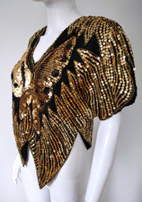 70s Vintage Iconic Butterfly Sequin Black Gold Crop Silk Fairy Party Disco Top M