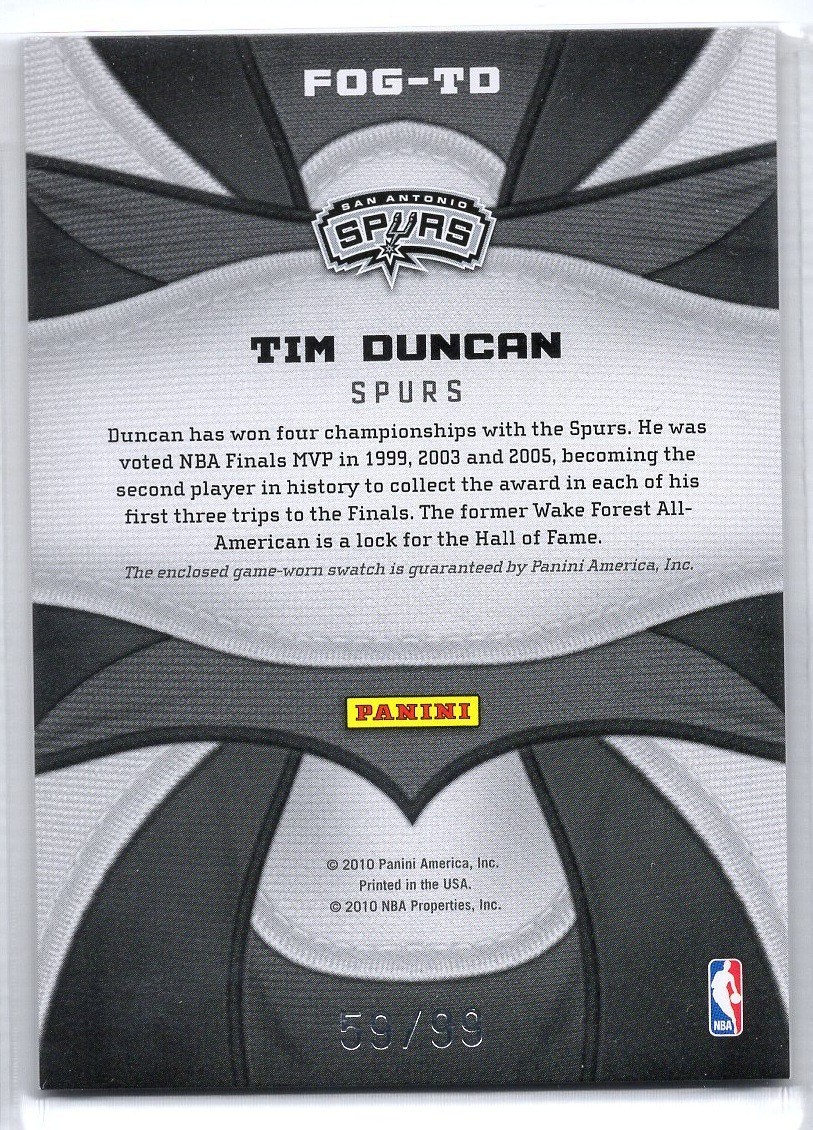 2009-10 Certified Fabric of the Game Tim Duncan Jersey #FOG-TD /99 Spurs view 2