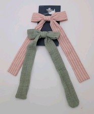 Universal Thread Linen Solid Striped Bow Hair Barrette pink green
