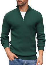 Men's Quarter Zip Slim Fit Sweater Lightweight Knitted Mock Neck Pullover Warm