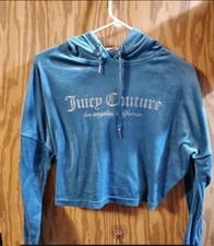2 Pc Teal Juicy Couture Tracksuit Y2K Cropped Hoodie  Joggers Pants Set Xl