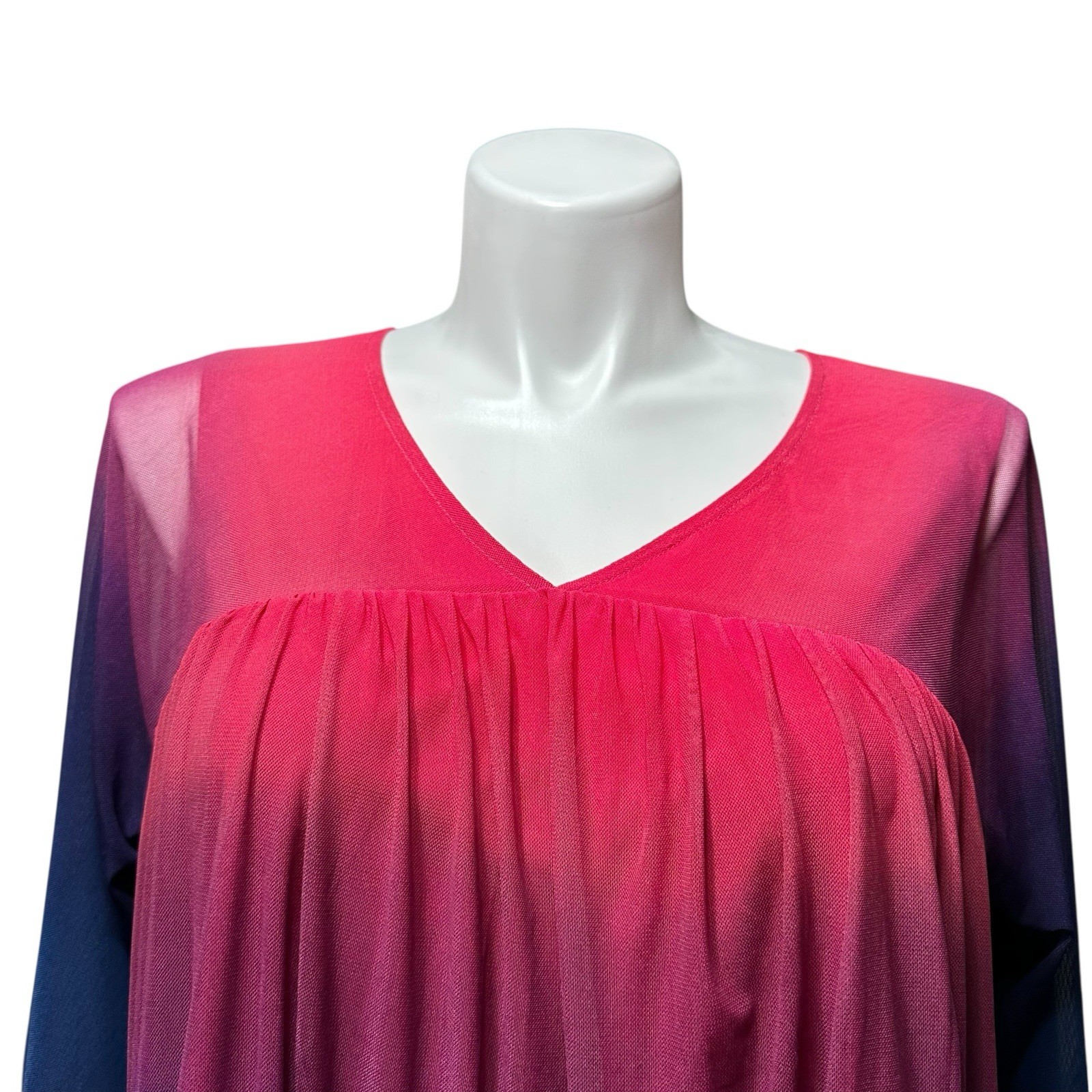 Attitudes By Renee Women’s XL Top Pink Purple Ombré 3/4 Sleeve Sheer Lined Shirt image 2