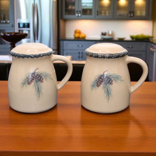 Home & Garden Party Northwoods Stoneware Salt & Pepper Shaker SET Pinecone - Picture 1 of 4