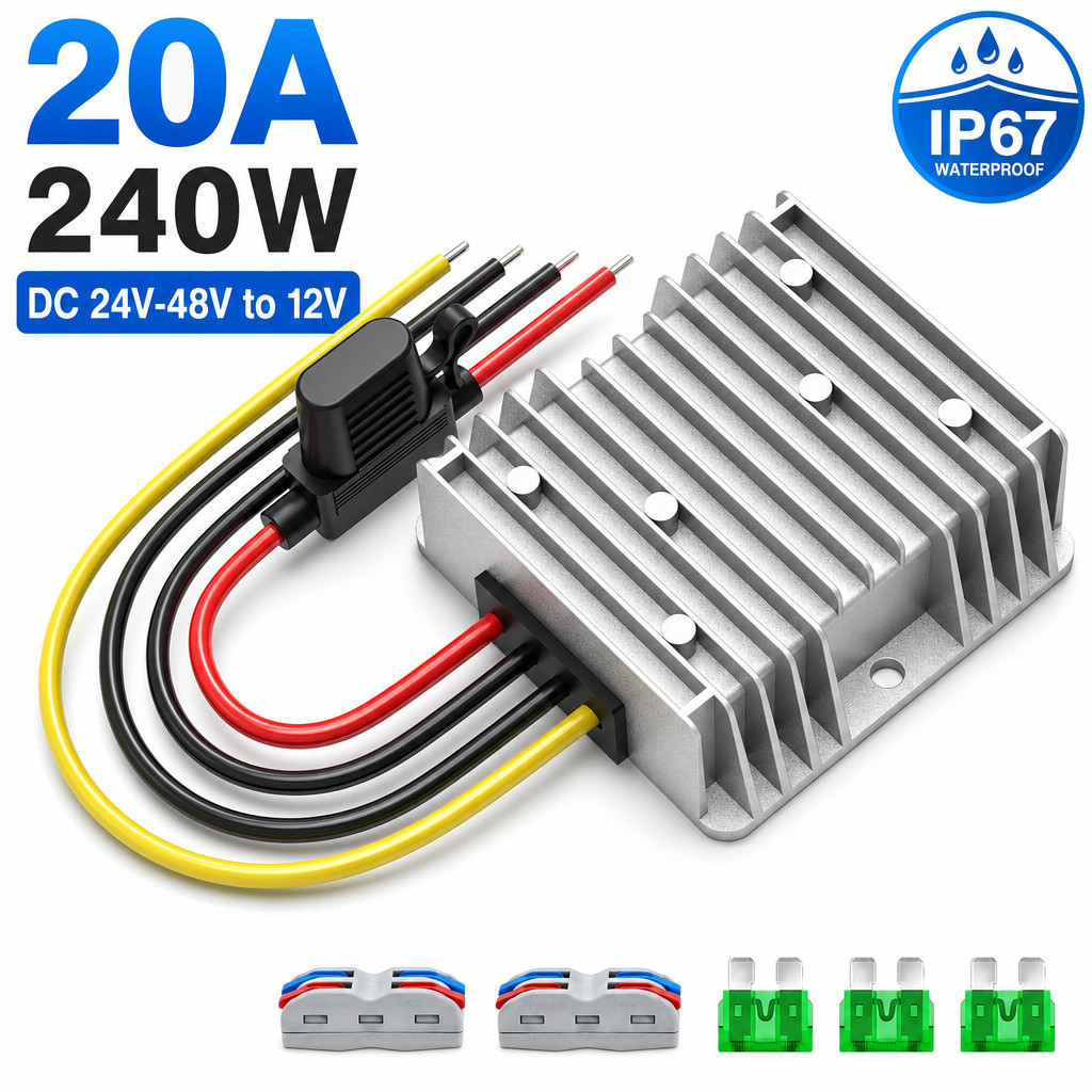 DC 12V 20A Voltage Reducer for Golf Cart Power Step Down Converter 17-55V 240W
