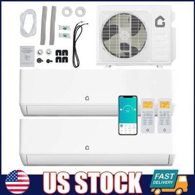 35000 BTU Dual Zone Mini Split Heat Pump Air Conditioner Ductless AC 12000+24000