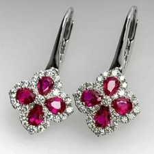 Lab-Created Pink Ruby 3Ct Pear Cut Drop Dangle Earrings 14k White Gold Plated