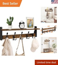 Rustic Wall-Mount Coat Rack with Shelf & 5 Tri Hooks - Elegant Storage Solution