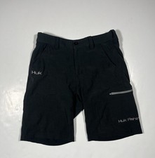 Huk Fishing Shorts Mens Black Performance Stretch Cargo Zip Pocket Size Medium