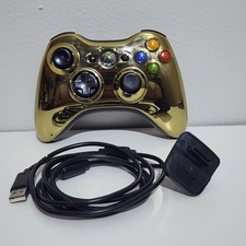 Xbox 360 Wireless Controller Gold Chrome W/ Charging Cable Tested Working READ