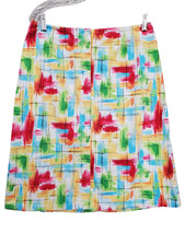 Talbots Stretch Vintage Cotton Blend Brushstroke Front-Zip Pencil Skirt Size 8