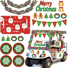 21Pcs Christmas Golf Cart Decorations - Seat Cover Tinsel Garland Stickers Banne