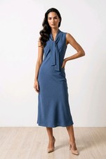 Clifford Wills Vintage 90's Women's Midi Dress Tailored Minimalist Lapis Blue 4