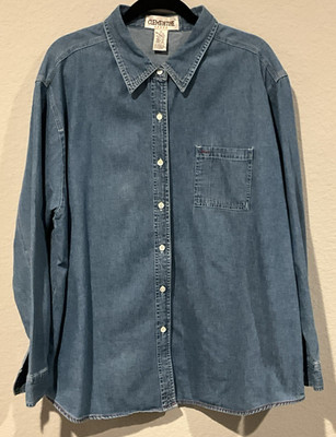 Clementine Women's Medium Stone Wash Denim Button Down Shirt Plus Size 2X