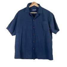 PJ Paul Jones Shirt Mens M Short Sleeve Texture Button Up Preppy Navy Blue Beach