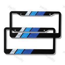 2pcs Retro Stripes Trd Blue Scheme Topographic Aluminum License Plate Frame