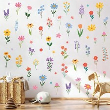 Spring Flower Wall Stickers, 8 Sheets Wildflower Wall Decals Peel and Stick F...