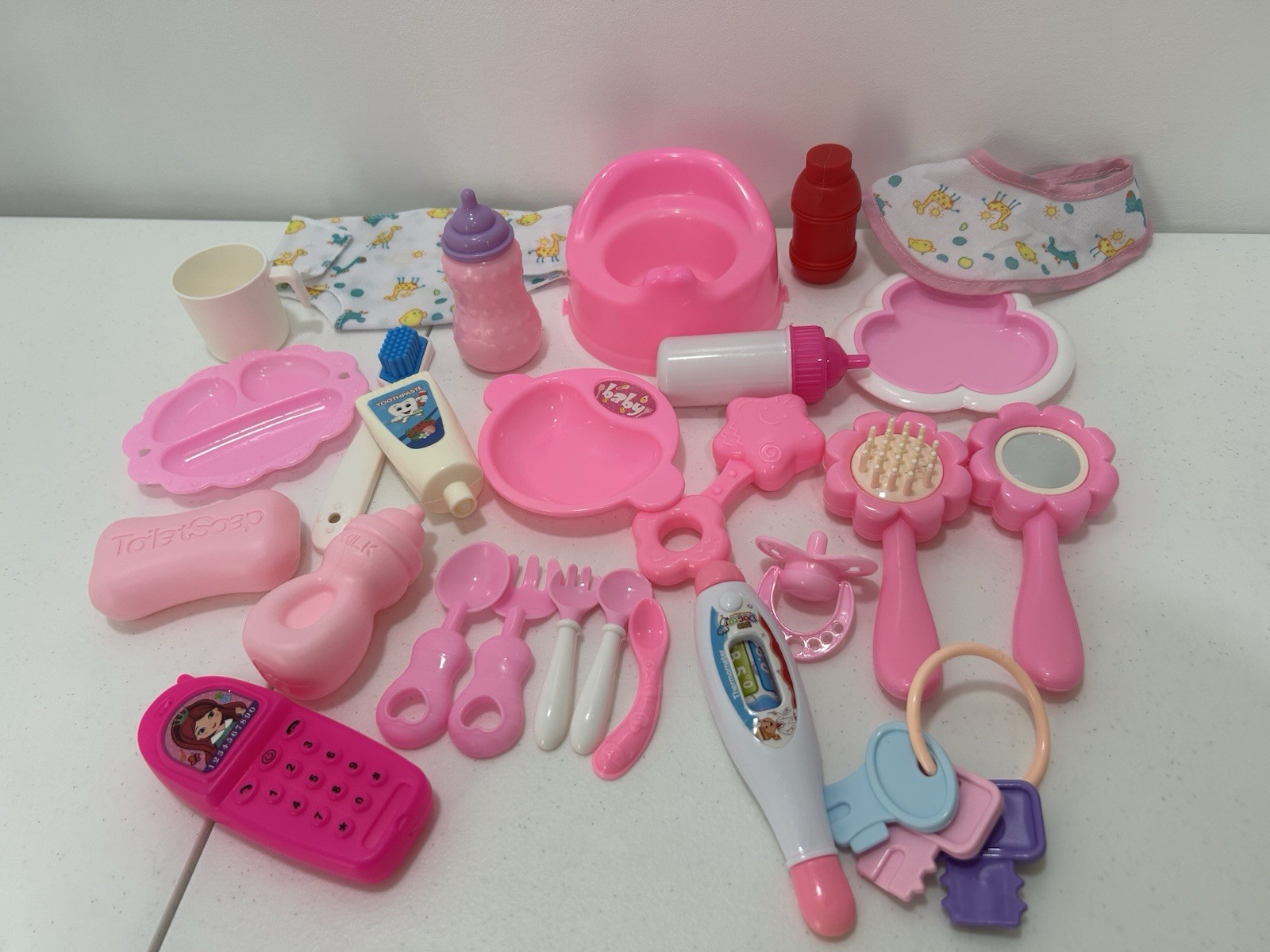 Baby Doll Toys & Accessories Pink 25 Piece Set Baby Toys, Pacifier, And Bottles