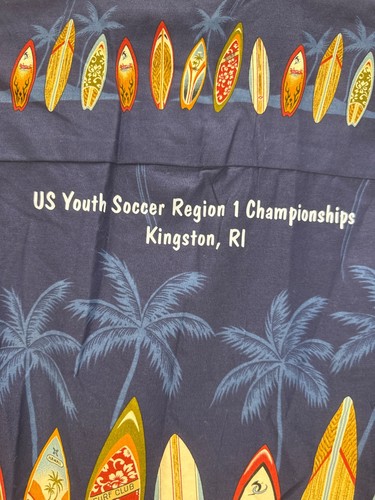 KY's Hawaiian Shirt Surfboards Palm Trees US Youth Soccer Men’s XL Blue - Picture 7 of 8