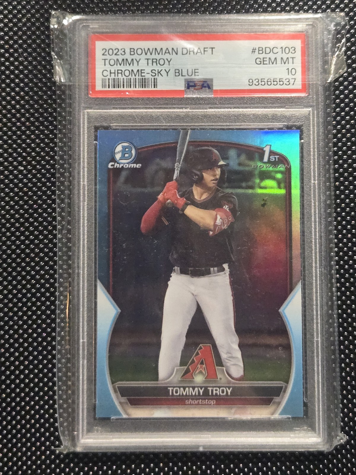 PSA 10 TOMMY TROY 2023 Bowman Draft Chrome 1st Sky Blue Refractor Card #BDC-103