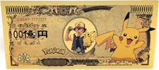 Pokemon Pikachu Eevee Back 10B Yen Novelty 24K Gold Foil Plated Note Bill GFN69