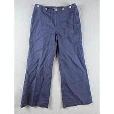 Lauren Ralph Lauren Pants 8 Navy Blue High Waisted Gold Sailor Button Wide Leg
