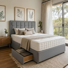 PLUSH DIVAN BED SET WITH MATTRESS AND HEADBOARD 3FT 4FT 4FT6 DOUBLE 5FT KING