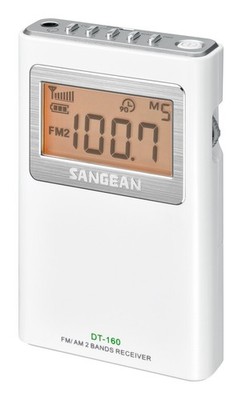 Sangean DT-160 AM/FM Stereo Pocket Radio, 100 Hours Operation, White