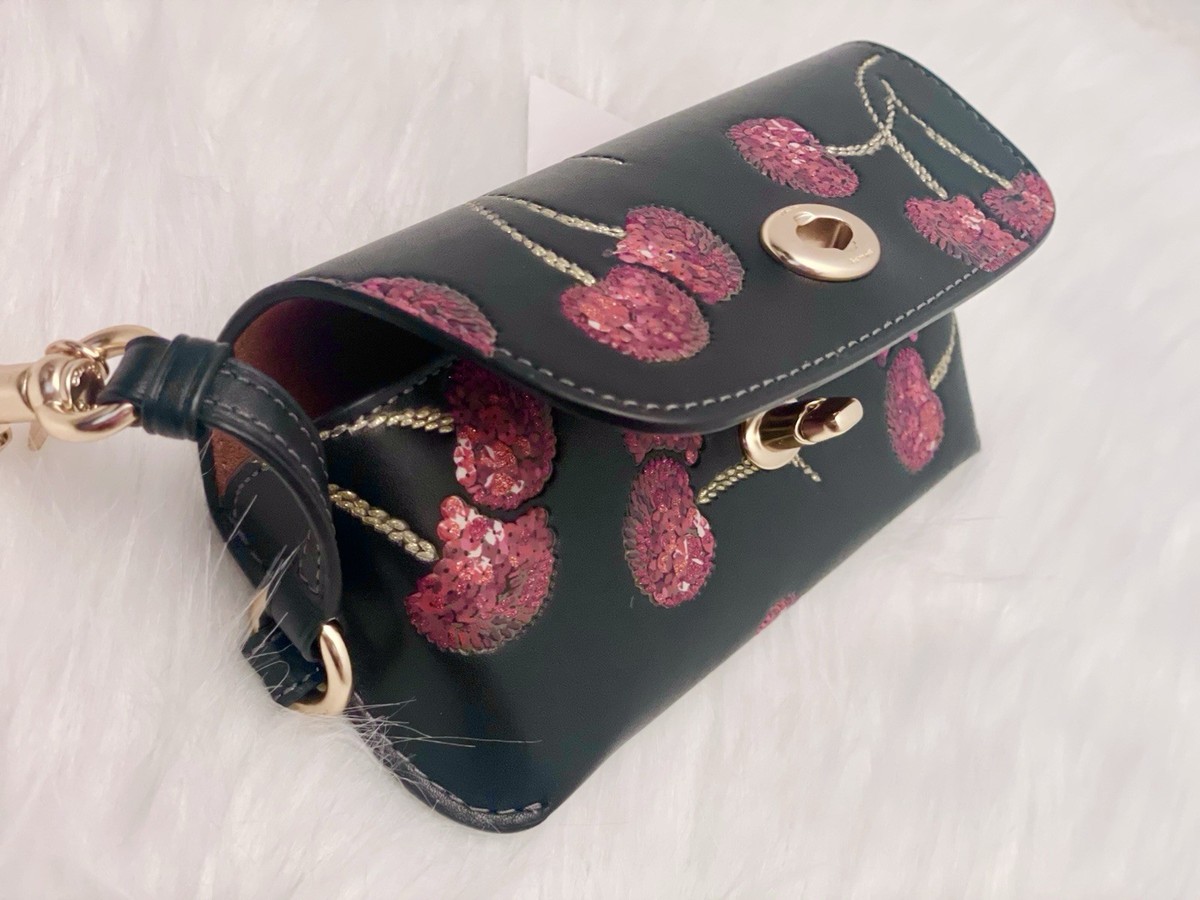 NWT COACH CDD74 Sunglass Case With Cherry Print Gold/Black Multi