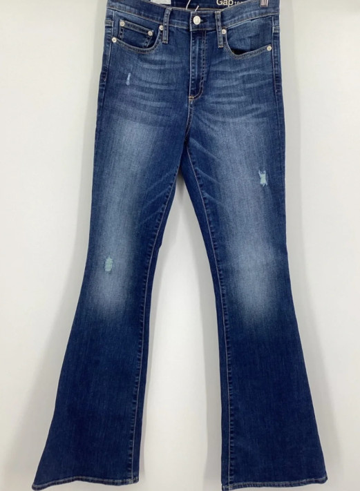 Gap 1969 Resolution Skinny Flare Jeans Women Size 30R Blue Distressed Denim