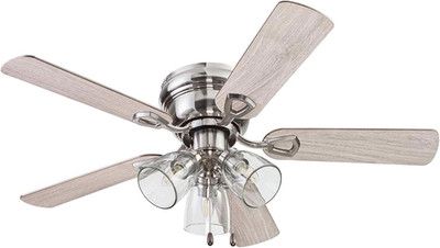 Renton Ceiling Fan with 3 Speeds & LED Light Bulbs, 42'', Brushed Nickel - Quiet 
