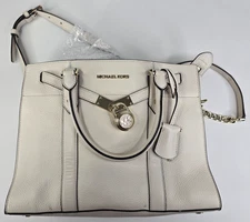 Michael Kors Nouveau Hamilton Cream White Pebbled Leather Satchel Shoulder Bag