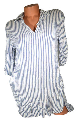Women Thread Supply Blue & White Striped Mini Shirt Dress w/ side pockets Size M