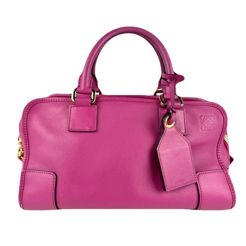 Auth LOEWE Amazona 28 Handbag Shoulder Bag Pink Leather/Goldtone - z8121