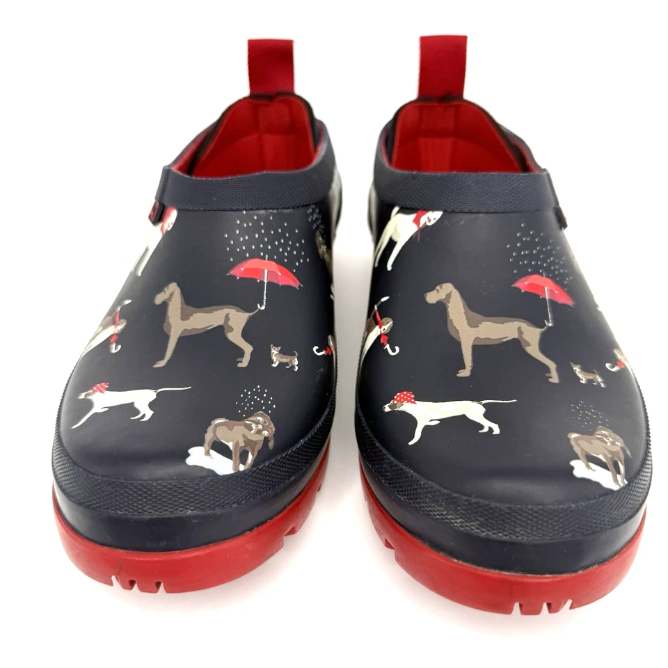 Zuecos de jardín Joules para mujer talla 7 con estampado de perro impermeables zapatos sin cordones azul marino rojo Foto 3 de 4