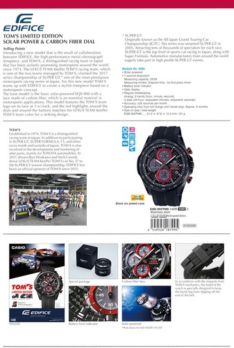 CASIO EDIFICE TOM'S RACING SOLAR CHRONOGRAPH LTD WATCH EQS-900TMS-1AJR TOYOTA - 第 5/5 張圖片