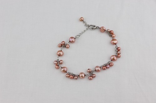 HONORA Sterling Silver PINK Pearl BRACELET Cluster Dangle 7.5" - 9" Long - Picture 2 of 10