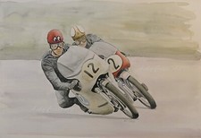 John Cooper (Norton) Mike Hailwood (AJS)  watercolour print by Andy Crabb #301