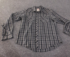 Levis Shirt mens medium gray pearl snap western button up plaid cowboy