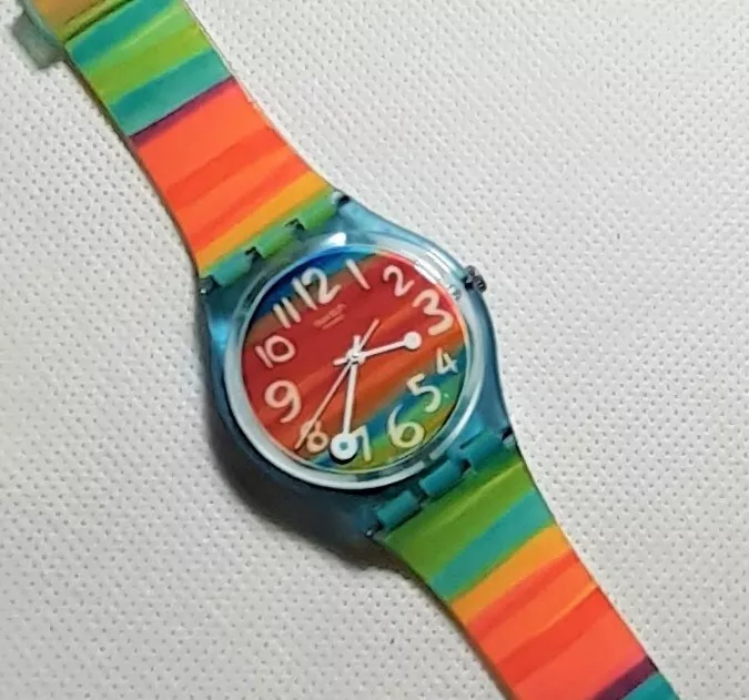 NEW Swatch Watch 2004 COLOR THE SKY Design GS124 Rainbow Stripes Lot B