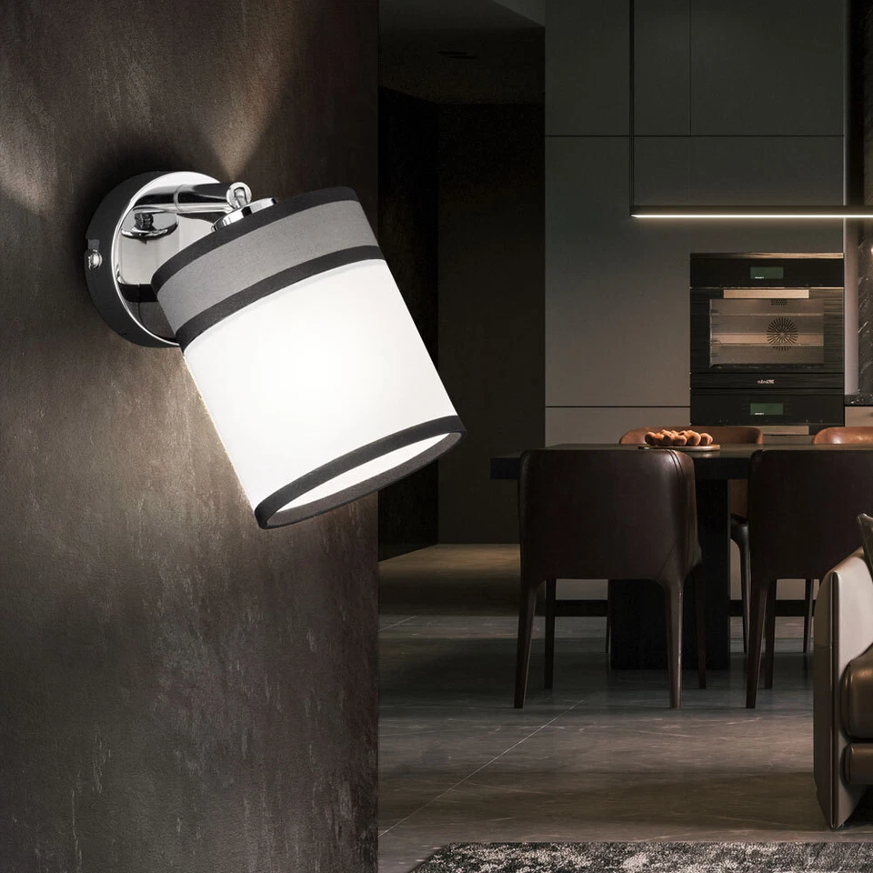 Luminaire Sportif Applique Murale Couloir Spot Pivotant Chrome Gris Blanc Tissu - Photo 4/4