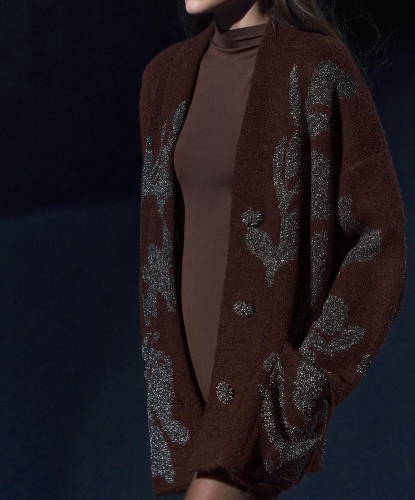 ZARA METALLIC KNIT COAT COLOUR: WINE NEW FW24/25 SIZES S-M & L-XL