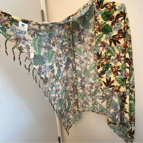 Green Hibiscus Tropical flower SARONG Wrap Skirt swimsuit cover up OS NEW