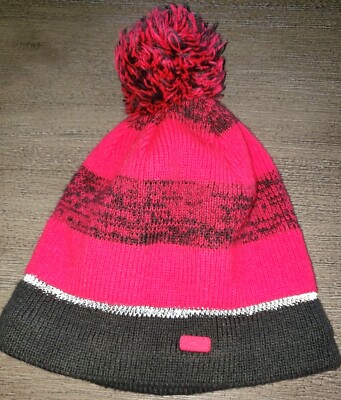 CHAMPION teen girls women bold pink gray STRIPE WINTER HAT BEANIE one size  fits