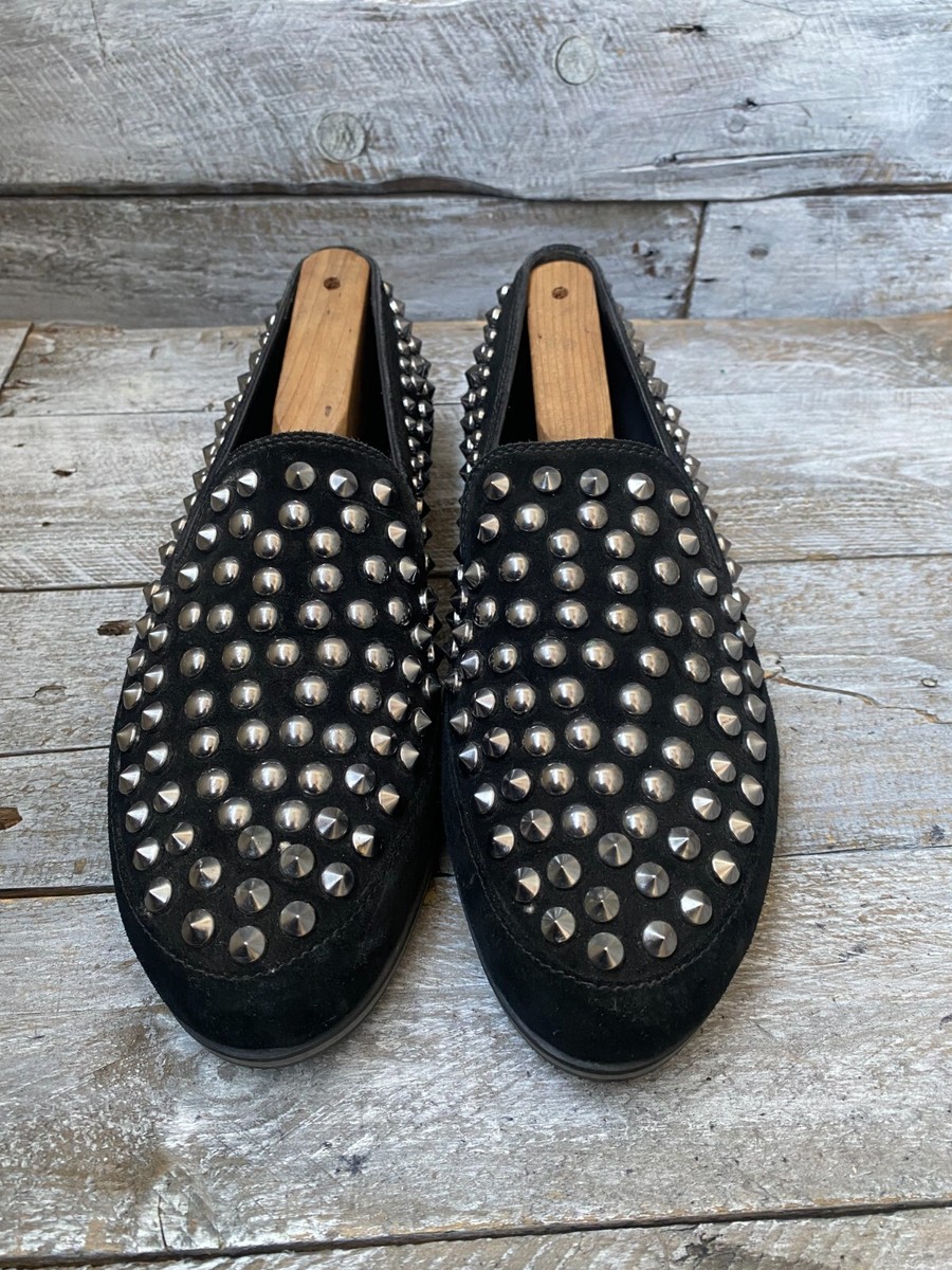 Prada studded black suede slip on men dress losfer shoes UK 7 US 8