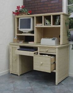 Executive Wicker Computer Work Desk Desk Only Natural Finish