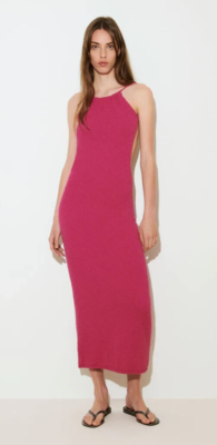GIMAGUAS Pink MARSA Halter MAXI DRESS Open Back SZ LARGE Boucle Cotton Knit  NWT | eBay